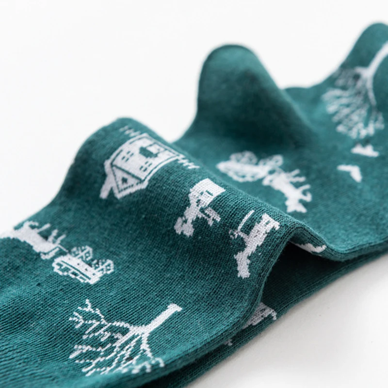 

10 Pairs Fashion Cartoon Cute Socks Women Female Personality Tree House Patterned Funny Cotton Short Socks Harajuku Ankle Meias