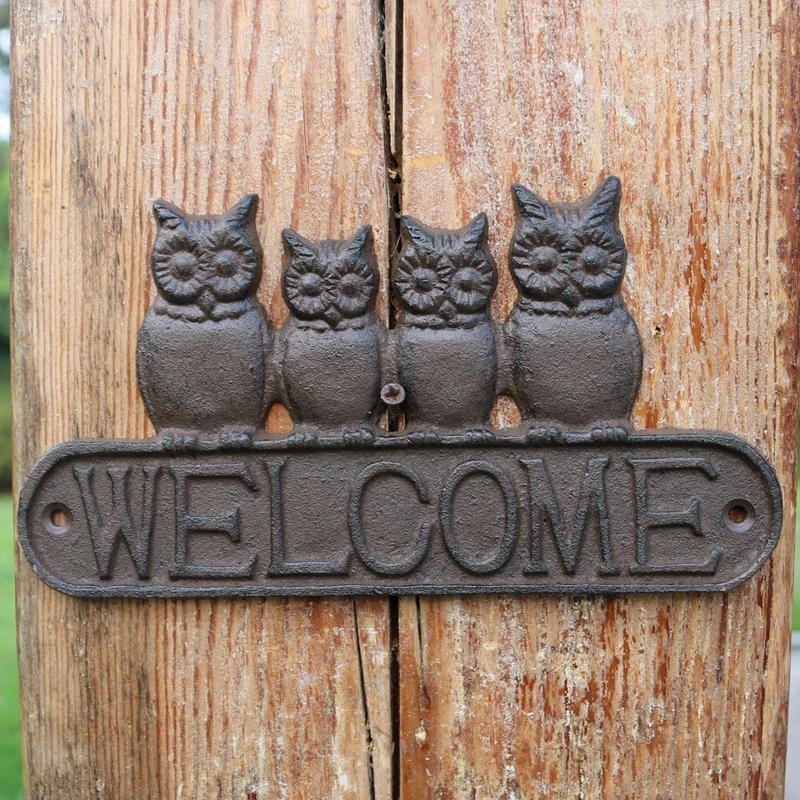 

Umeko Cast Iron Owls Wall Mounted Welcome Signs Tag Plaques Rustic For House Garden Bar Coffee Store Gate Door Decoration