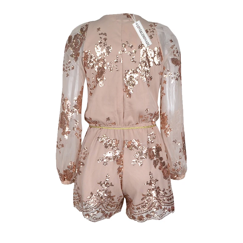 Love & Lemonade золотые блестки кружева v образным вырезом костюм на поясе TB 8799|jumpsuit with