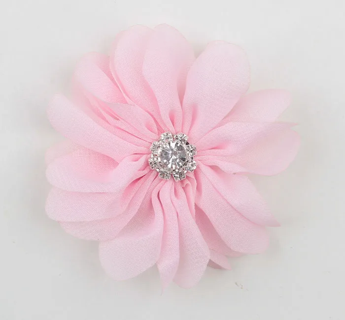 Yundfly-Flor de Gasa DIY de 7cm con bot&oacute;n de diamantes de imitaci&oacute;n para accesorios de pelo para ni&ntilde;as, flores de cabello de tela, 10 Uds.-4