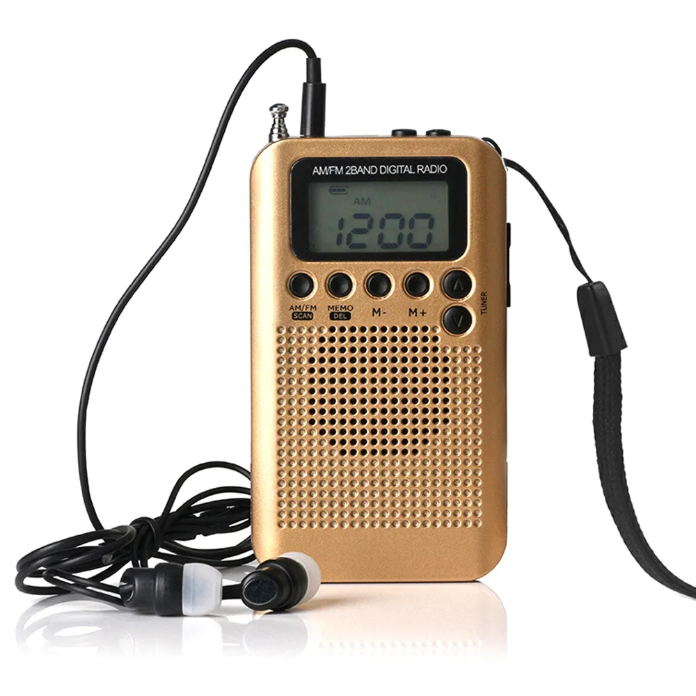 Gold Цифровое портативное радио FM AM с зарядка через usb карманный мини радиоприемник ЖК-дисплей Дисплей с наушником для Mp3 воспроизведения музыки - Цвет: Gold