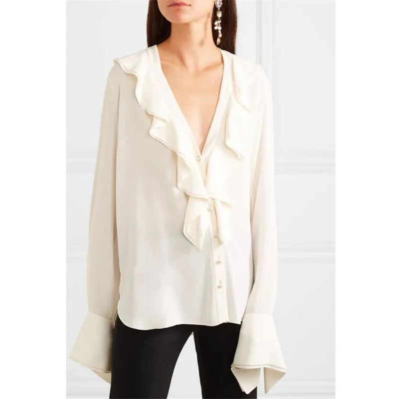 Женская блузка с длинным рукавом бабочкой v образным вырезом и оборками на