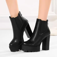 europe and the united states in autumn and winter black round head high heel women boots british wind high heel boots
