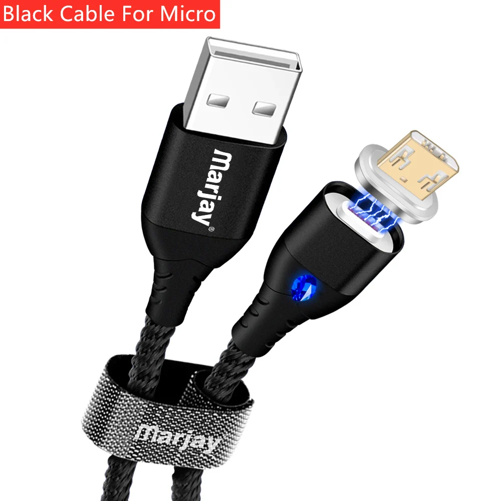 Black For Micro Магнитный usb-кабель Marjay, 3 А, кабель Micro USB для быстрой зарядки samsung S7, Xiaomi Redmi Note 5, huawei, htc, Microusb, шнур для Android - Цвет: Black For Micro