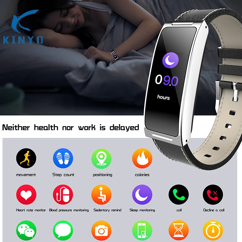 IP68 Waterproof smart Wristband bluetooth blood pressure Monitor Smart Bracelet Fitness Tracker Leather color screen Band | Электроника