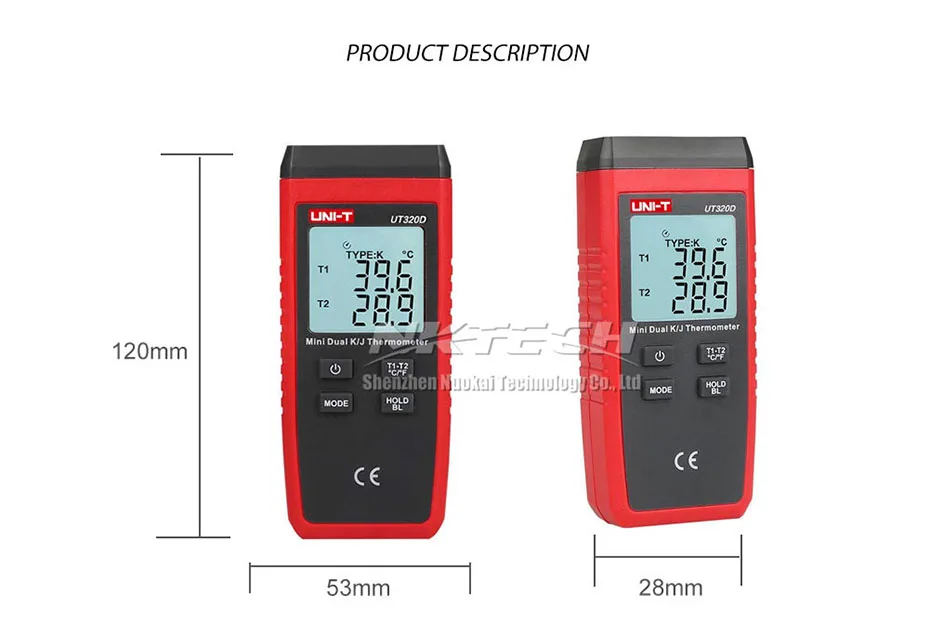 UNI-T термометр термопара UT320D UT320A мини Контакт Тип двухканальный K/J температура метр подсветка данных держать от авто