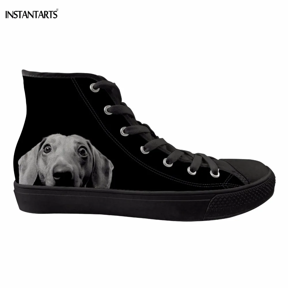 INSTANTARTS Black Dachshund Dog Printing Walking Shoes Women Men Breathable Lace Up Sports Sneakers High Top Canvas | Спорт и
