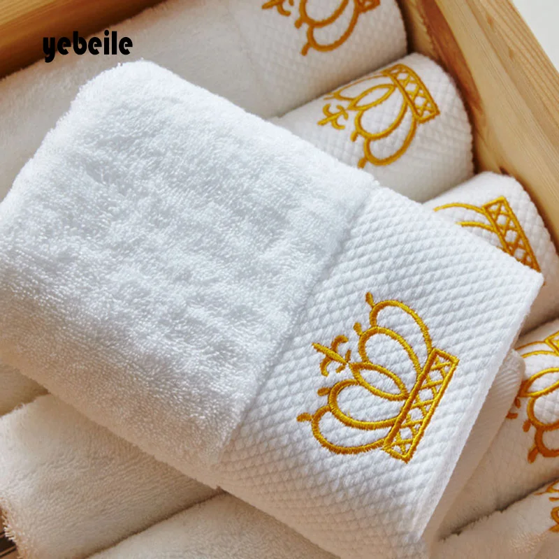 Yebeile cotton Embroidered Imperial Crown Cotton White Hotel towel facetowel, hand towel bathtowel Absorbent Towel sets