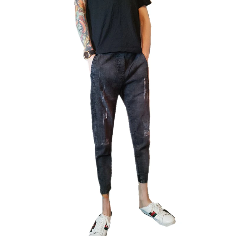 Spiritual Guy Jeans man fall nine-point foot pants network red with male beggar broken hole | Мужская одежда