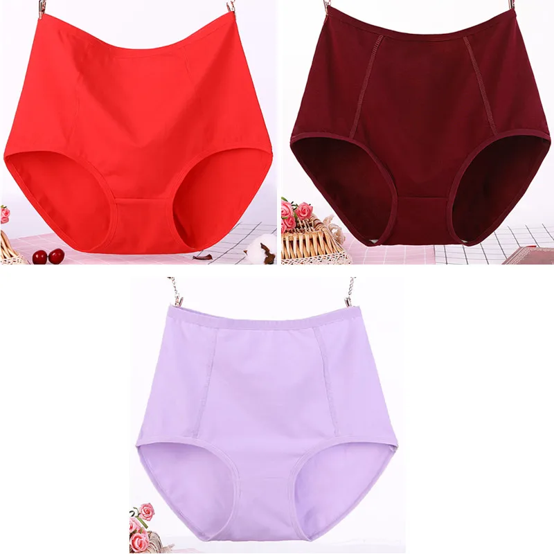 Red win red purple 3 шт./лот, большие размеры, XL-6XL, сексуальные, высокая талия, женские хлопковые Однотонные трусы, трусы-плавки из дышащей ткани, нижнее белье, трусики - Цвет: Red win red purple