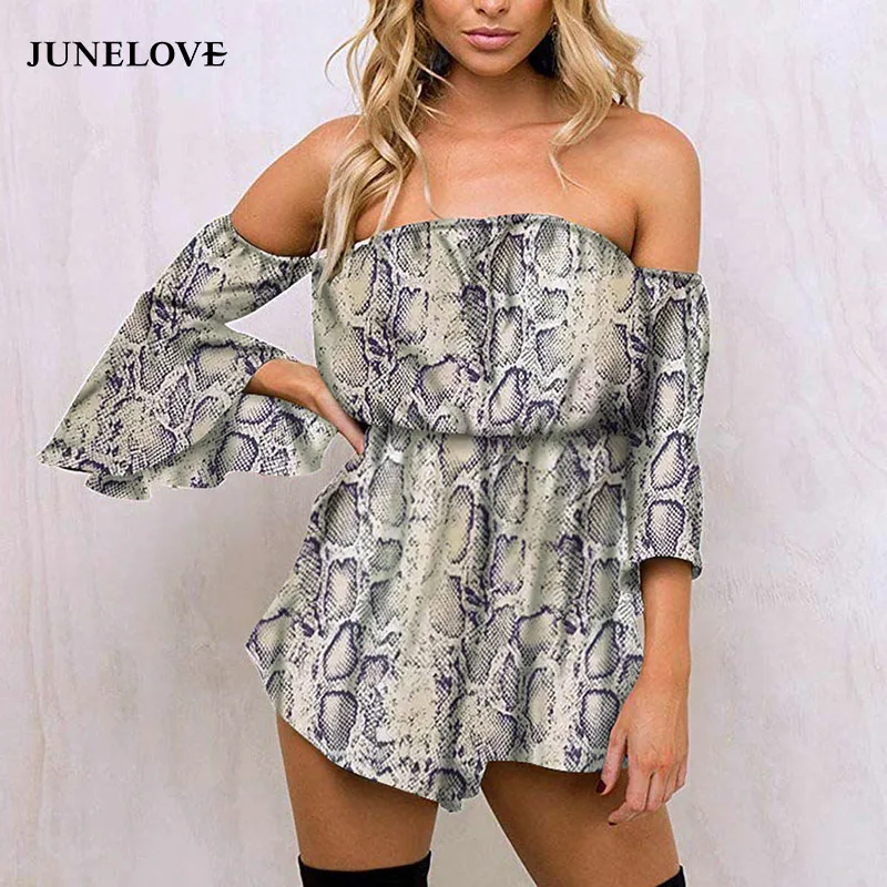 Женское боди с открытыми плечами JuneLove винтажный комбинезон из змеиной кожи