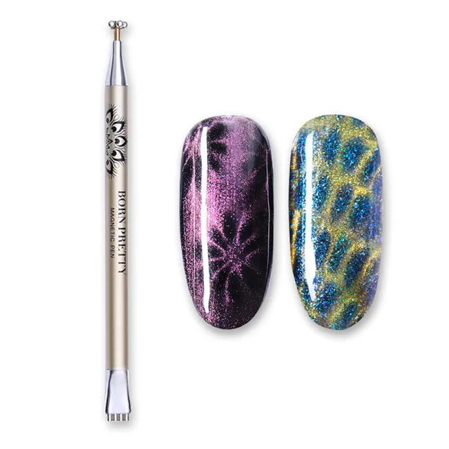 BORN PRETTY двухсторонний кошачий глаз Магнитный Стик в полоску с цветами узор Holo розовая красная ручка для УФ геля дизайн ногтей инструменты для маникюра - Цвет: Pattern 1
