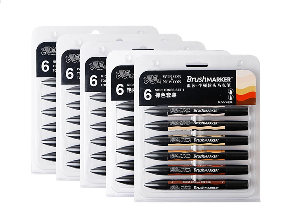 Winsor& Newton brushmarker Twin/двойной головкой мягкие наконечником на спиртовой основе Графический кисточки Маркеры 6/12 Цветов профессиональный дизайн