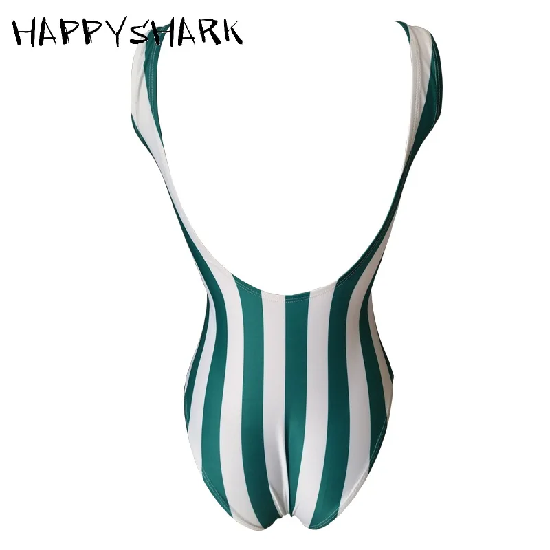 Спортивный купальник HAPPYSHARK в зеленую и белую полоску 2019 Цельный для сексуальных