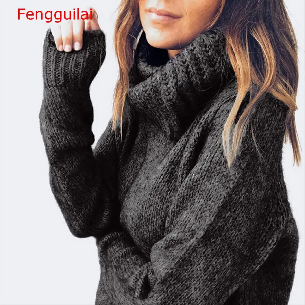 

Winter Women Shirt Solid Long Sleeve Turtleneck Knitted Sweater Jumper Pullover Top Blouse Fashion 2020 Woman Sweater Pull Femme