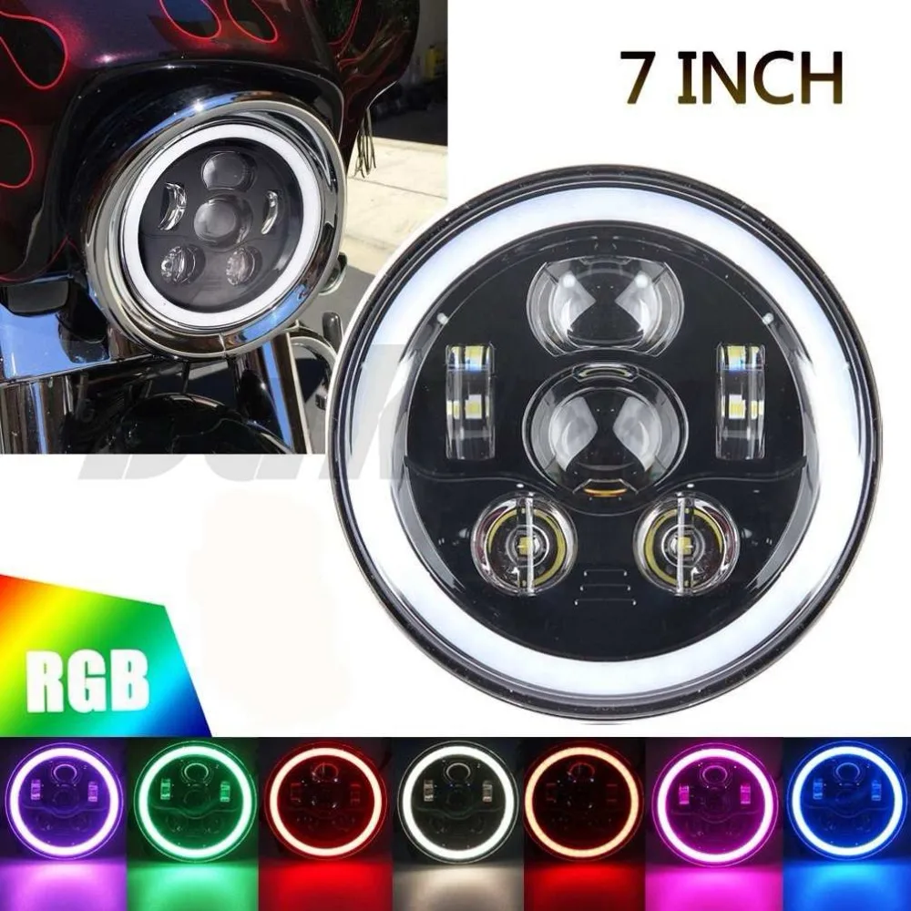 45 Вт 7 дюймов круглые мото светодиодные фары дальнего/ближнего света RGB