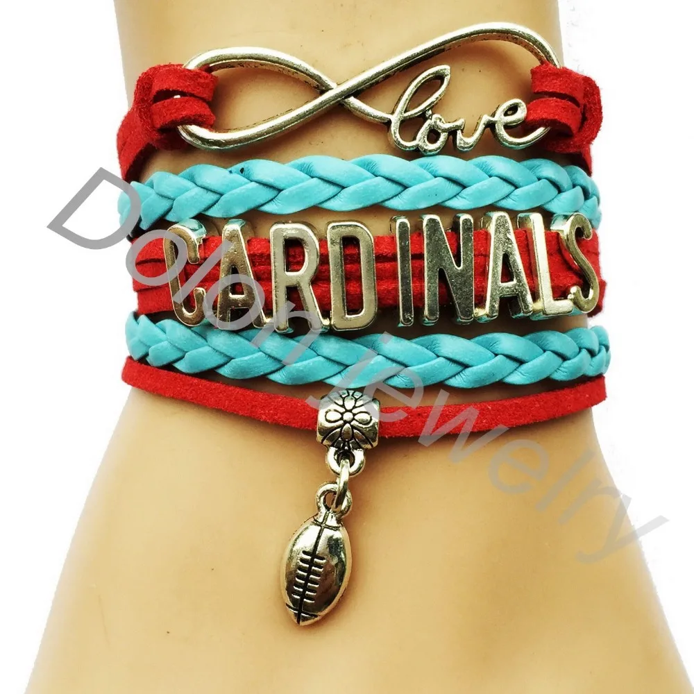 Красный замшевый детский синий плетеный кожаный браслет Cardinals Football Charm Прямая