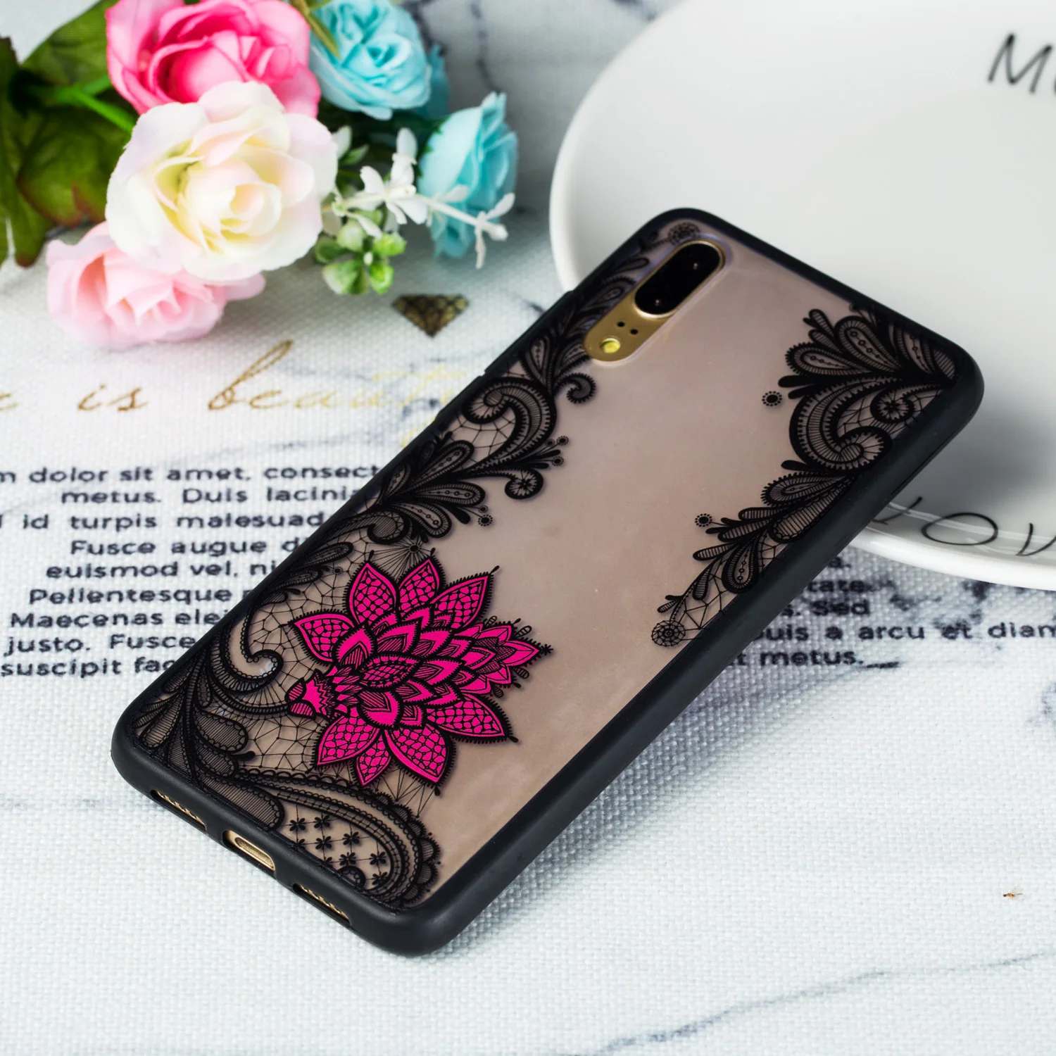 Чехол с объемным цветком на Huawei P20 чехол 5 8 дюйма рельефным мягким силиконовым