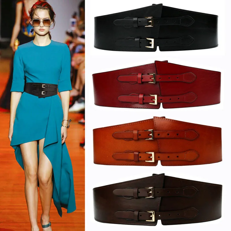 Leather Belts for Women Wide Stretch Elastic Waist Belt Fashion Genuine Leather Waistband Cummerbunds Designer Belts for Dress