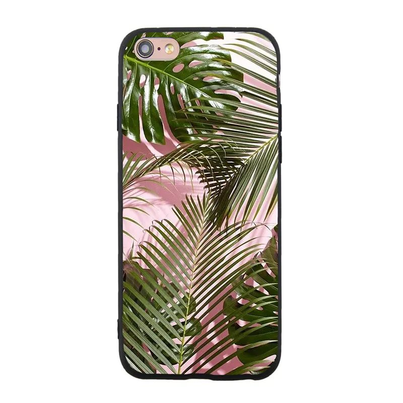 Spring Lemon For iPhone 7 Case Banana Leaf Palm Cactus Pink Background Soft TPU 8 8plus 7plus X XS XR 6 6plus 5S |