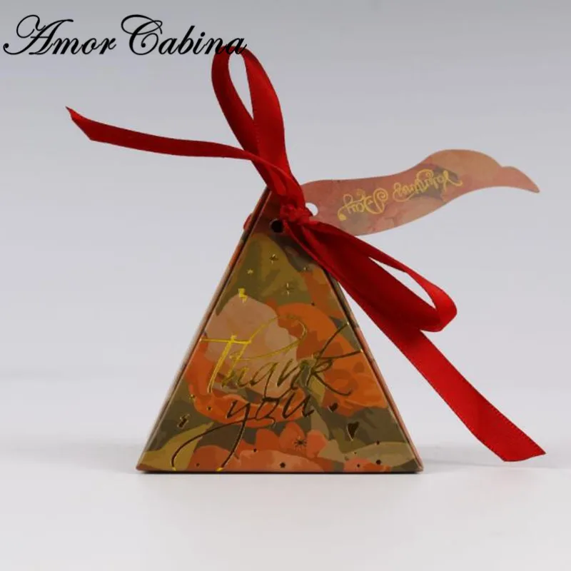 Pyramid Style Wedding Favors Supplies flamingos Candy Boxes with Ribbon Gift Box Party Package Chocolate Baby Shower Favor | Дом и сад