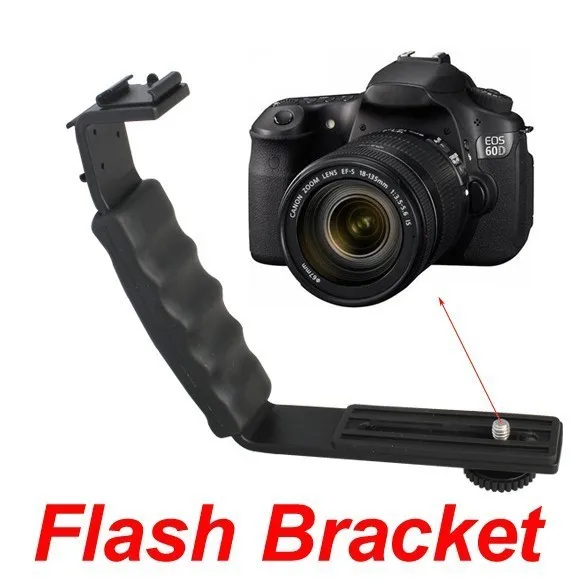 Dual Hotshoe L Shaped Flash Arm Bracket for Flash Speedlight LED Video Light Microphone PF230