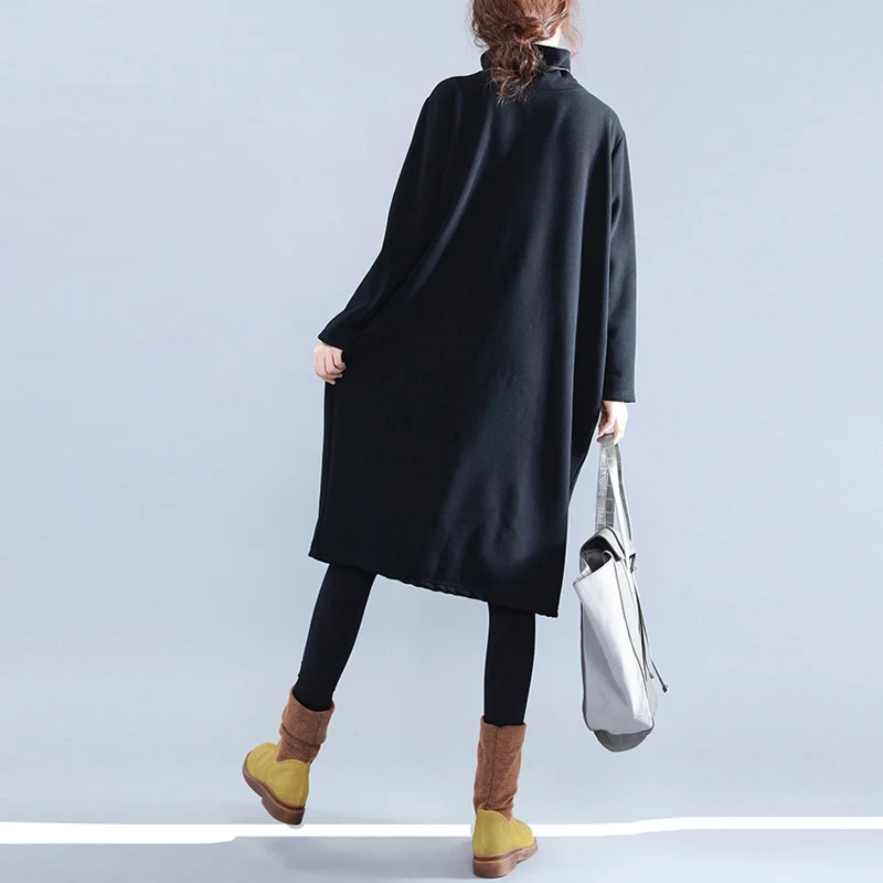 Plus Size Women Hoodies& Sweatshirts Winter Thickening Warm Cotton Fashion Female Big Size Casual Turtleneck Black Dress