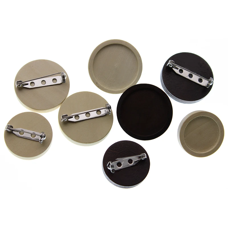 

10pcs Blank Wood Cabochon Stainless Steel Brooch Base Settings 20 25mm Round Bezel Tray Diy Brooche Pin Backs for Jewelry Making