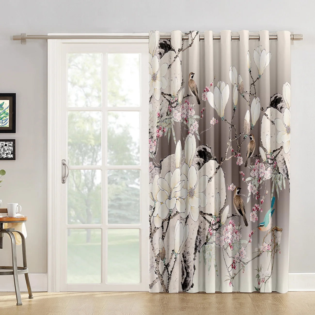 Серые китайские идеи для окна в форме цветка и птицы больших окон комнаты