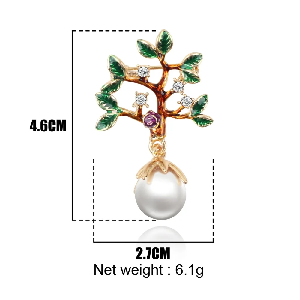 WEVENI Enamel Alloy Tree Leaf Rose Brooches Rhinestone Pearl Scarf Clothes Decoration Pin For Women Lady Girls Novelty Jewelry | Украшения