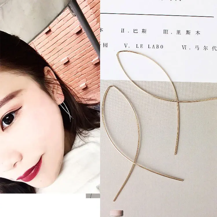 Korean Earrings Fashion Jewelry Simple Cross For Women Metal Water Design Ear Line Gift Wholesale | Украшения и аксессуары