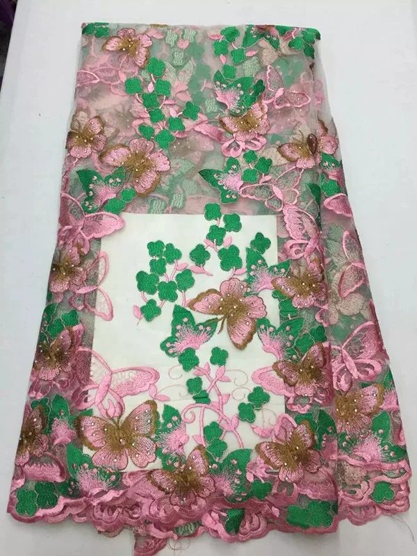 5 Ярдов/шт Красивая три цвета бабочки цветы сетки кружева вышивки французский