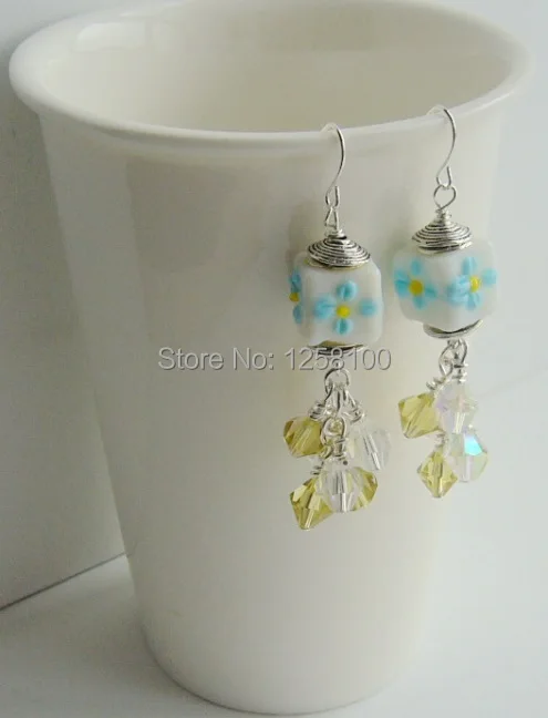 Handmade crystal earrings plus hand-painted glass beads/ Crystal for women/ E140431 | Украшения и аксессуары