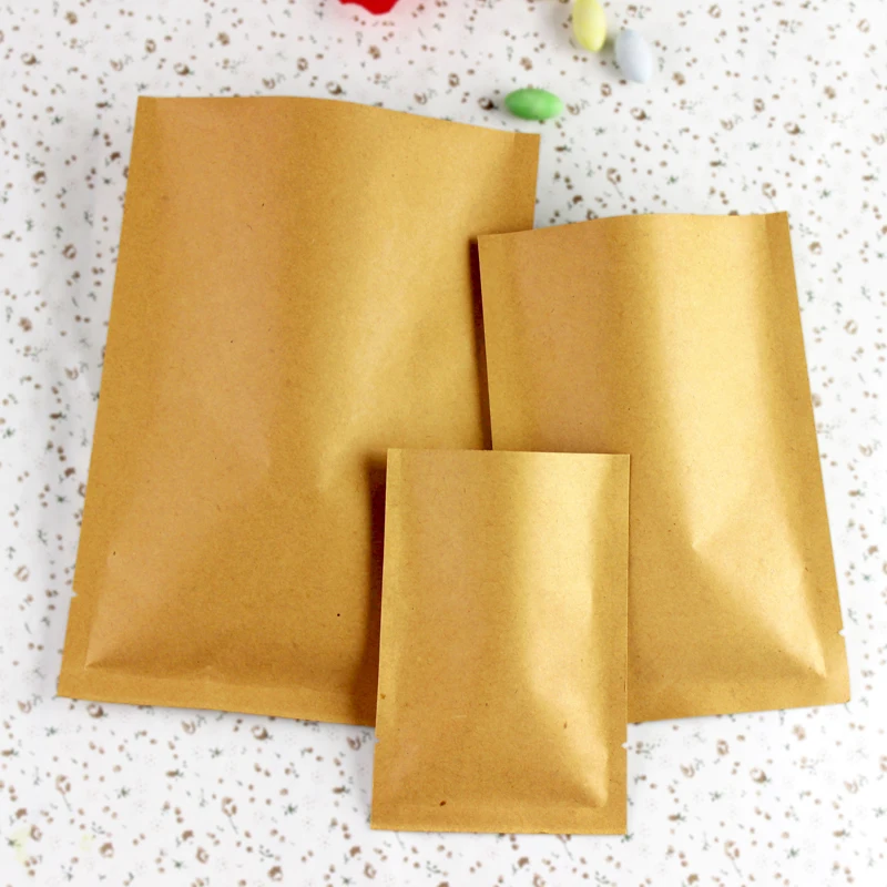 Пластиковая алюминиевая фольга плоский пакет коричневая крафт бумага