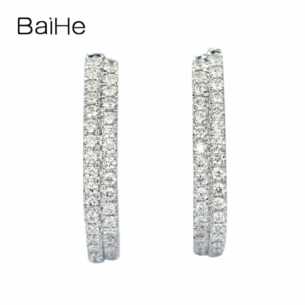 BAIHE Solid 14 K белое золото(AU585) 0.50ct H/SI круглый натуральные бриллианты Свадебные украшения элегантный подарок серьги-гвоздики