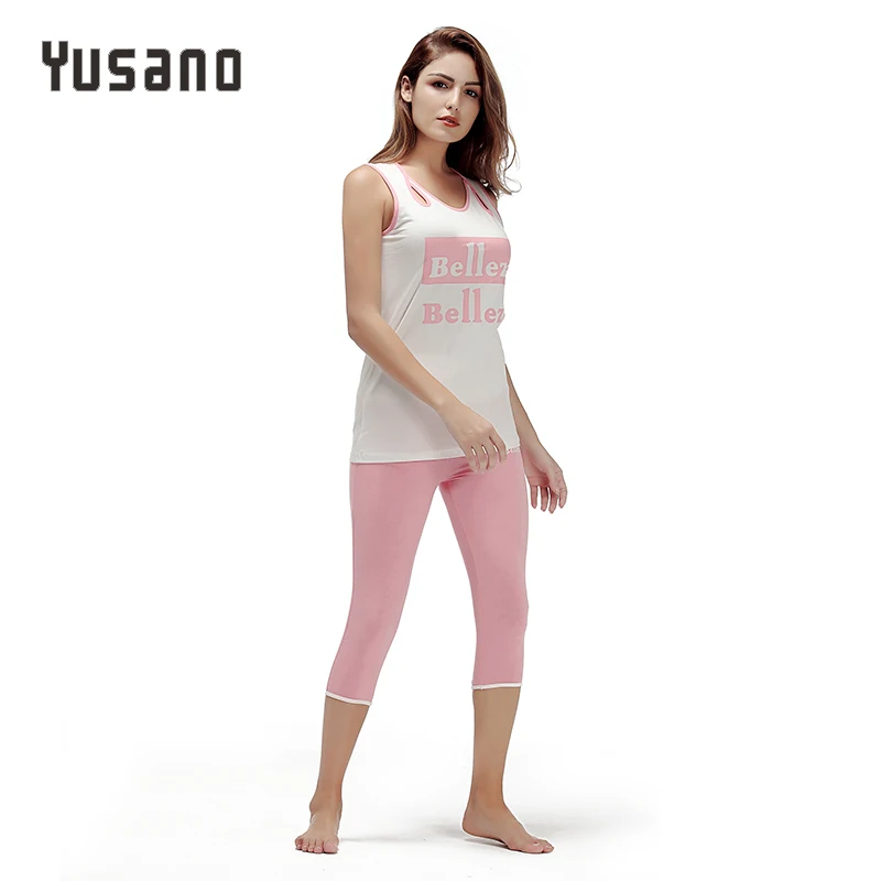 Пижама женская хлопковая с вырезом без рукавов буквенным принтом|sleepwear women|pajamas set