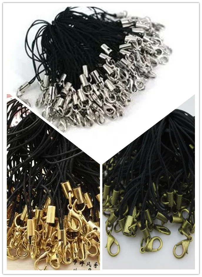 100 шт./лот серебряные черные шнурки для сотового телефона ремешки Лариат