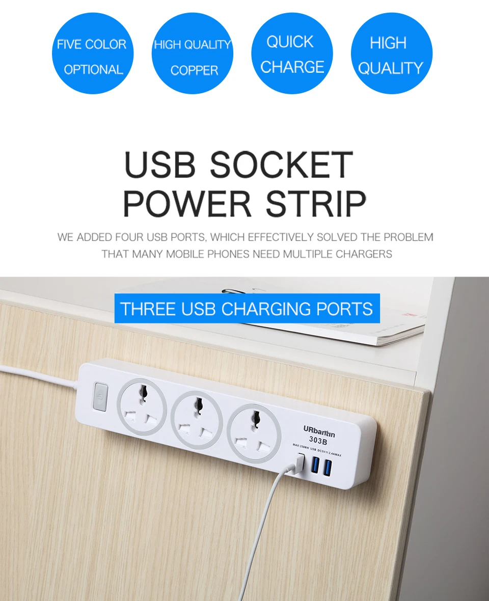 Urbantin USB силовая полоса умная вилка Быстрая зарядка USB Универсальная Розетка с EU UK AU US вилка мульти штепсельная силовая полоса