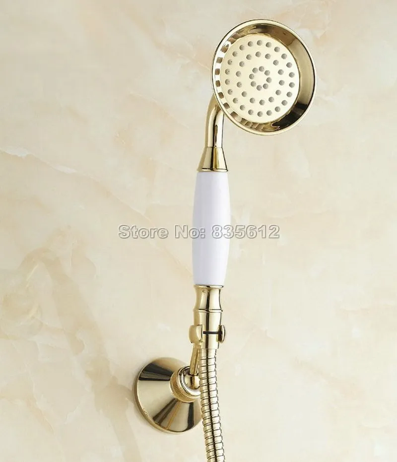 Gold Color Brass Bathroom Bathtub Shower Faucet Set Single Handle Mixer Tap with Wall Mounted Ceramic Hand Held Wtf402 | Обустройство