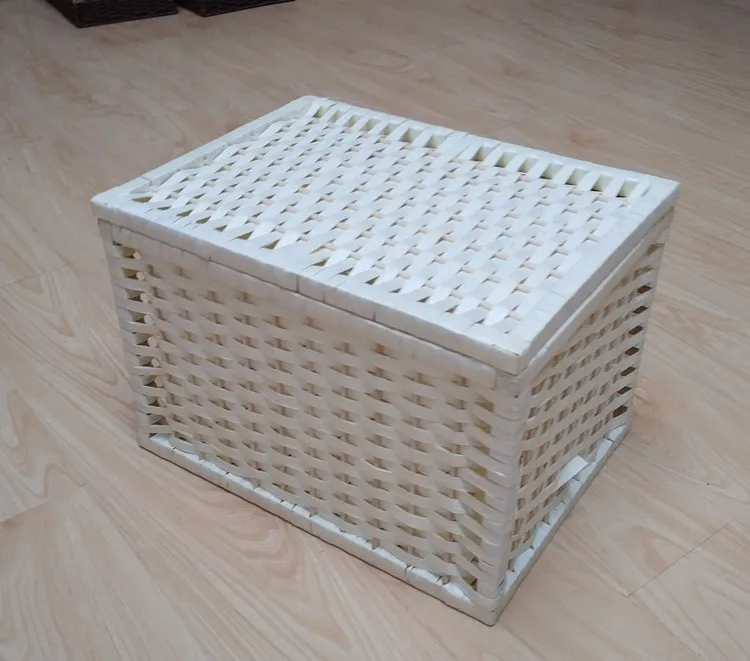 Бумажная плетеная корзина ручной работы с крышкой Makupe, коробка для хранения, органайзер для дома и офиса, вязаная настольная корзина для хранения