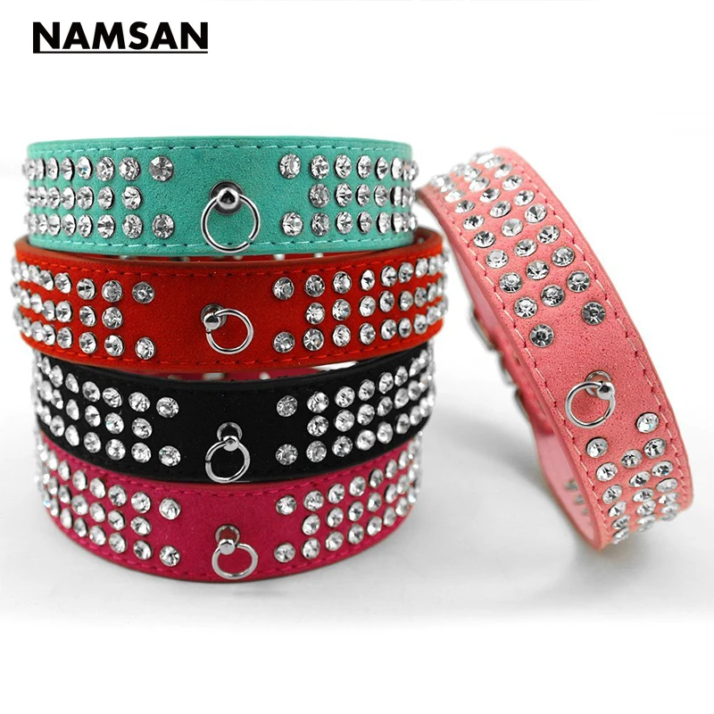 Намсан Щенок Pet собачка Товары для кошек кожа Воротники Ожерелья мужчин с Bling Crystal