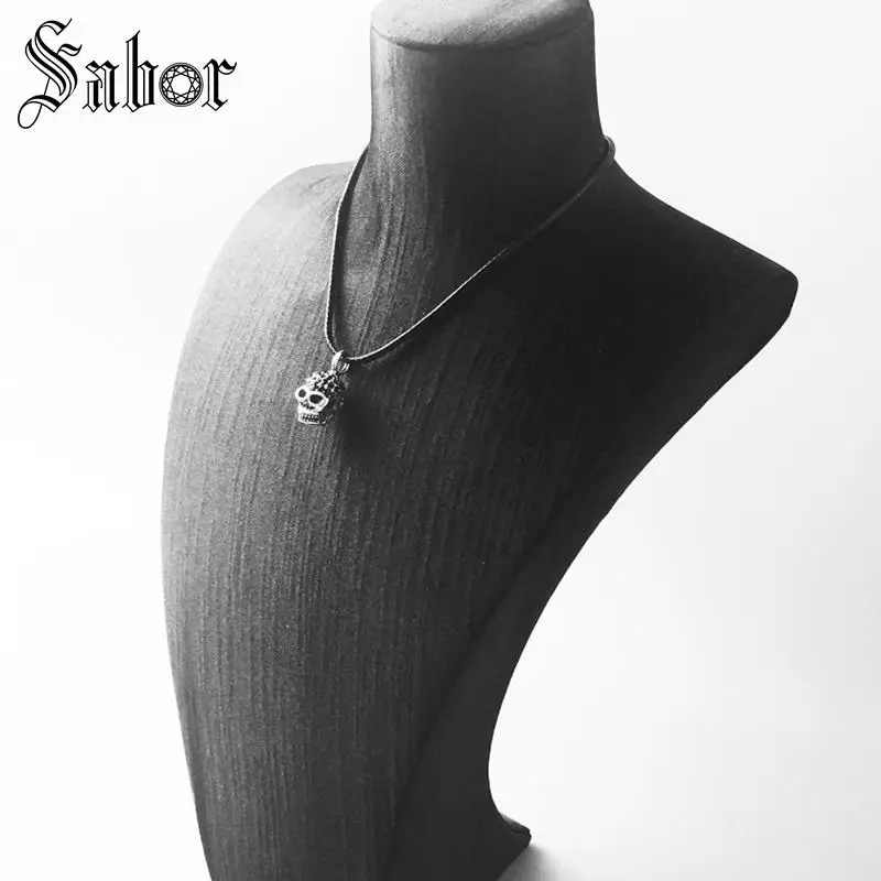 Ожерелье из кожаной веревки с черным фианитом модные ювелирные изделия