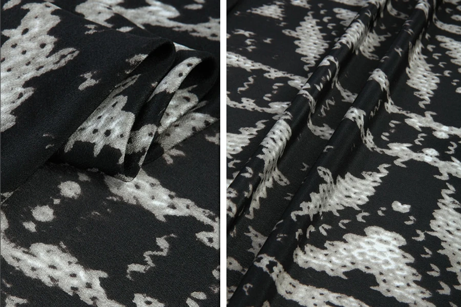 Чистый шелк тутового шелкопряда de chine ткань-абстрактная печать серый черный для