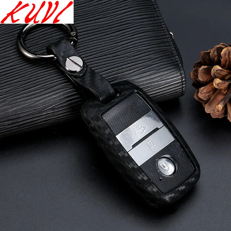 Carbon fiber silicone Remote Key Shell Case Fob 3 Buttons Leather Protector Cover For Kia RIO K3 K4 K5 Sorento Sportage Car | Автомобили и