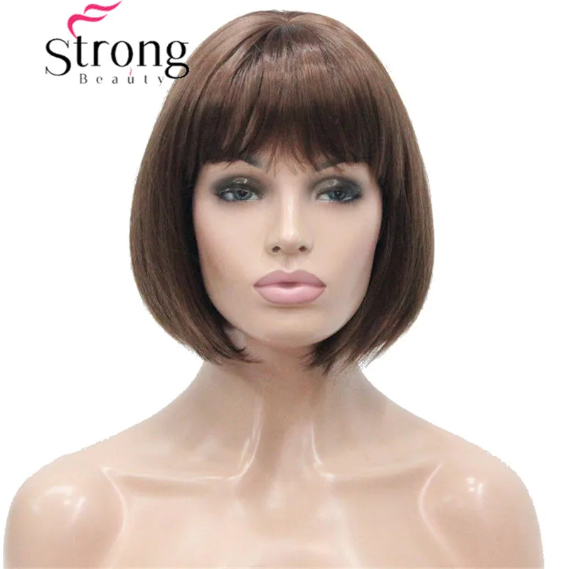 StrongBeauty Auburn короткий прямой Боб с челкой синтетические волосы женские полный