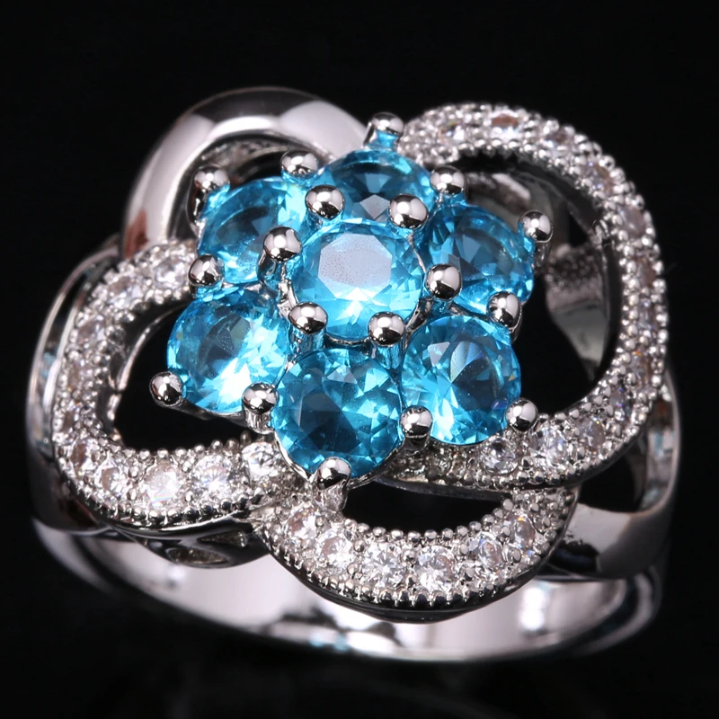 

Галантный Голубой цирконий 925 серебро Для женщин ювелирных изделий партии цветы Solitaire Кольца США # Размеры 6 7 8 9 S1463