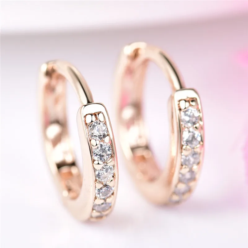 Женские серьги GULICX золотого цвета с белым кристаллом и фианитом E128|circle earrings|earing