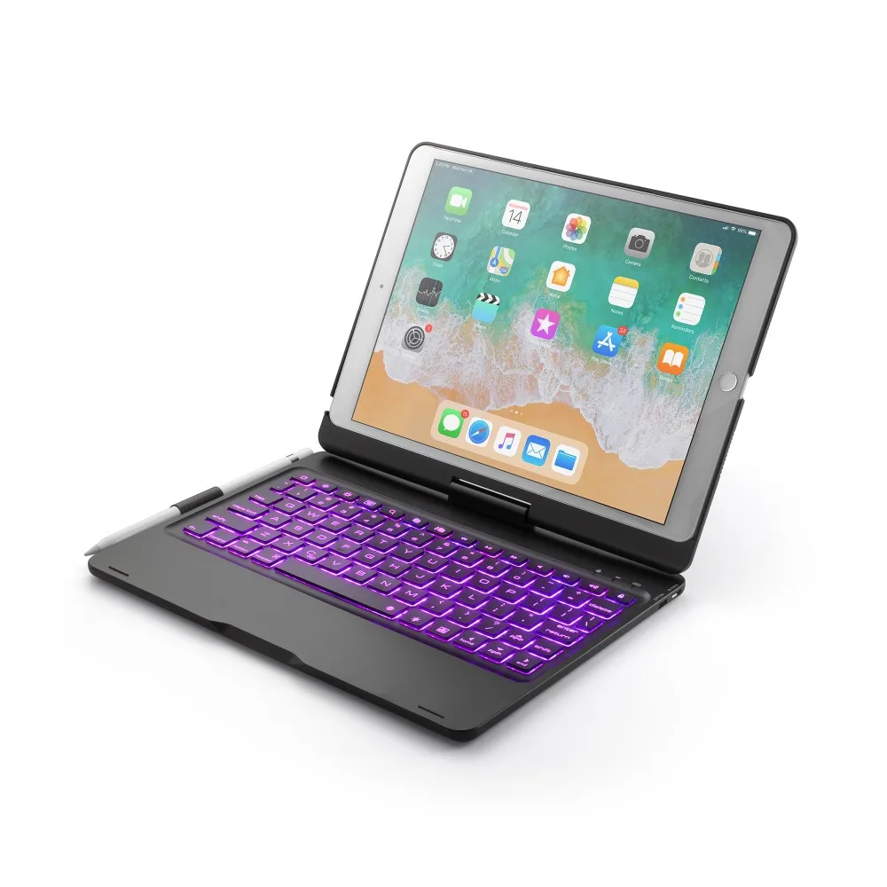 360 градусов вращение беспроводной Bluetooth клавиатура чехол для iPad Pro 10,5 дюймов с Красочная светодиодная подсветка