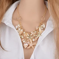 fashion simulated pearl conch shell starfish necklace sea multitiere necklaces pendants for women party jewelry best gift
