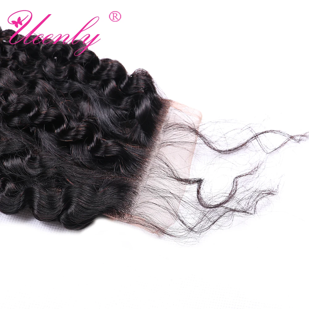 UEENLY Brazilian Kinky Curly Lace Closure 100% Human Hair 4x4 With Baby Remy Natural Color | Шиньоны и парики